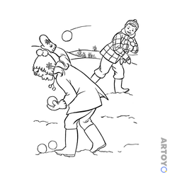 Раскраска Игра в снежки
