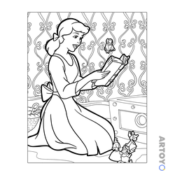 Раскраска «Золушка читает книгу» из категории Золушки